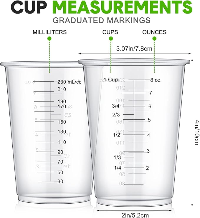 Yunsailing 100 Pack Disposable Measuring Cups for Resin 8 oz Clear Plastic Epoxy Reusable Liquid Mixing Cups for Cooking and Baking Supplies