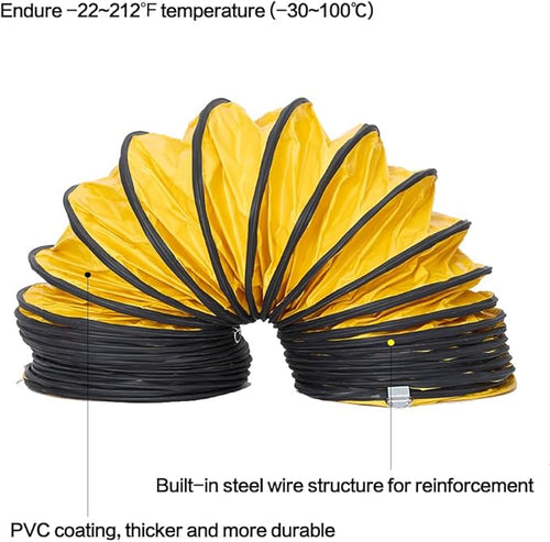 12IN Ducting Hose PVC 16FT Flexible Duct Hosing with Adjustable Rope S Hook & Steel Support for Utility Blower Exhaust Fan (12''x16ft)