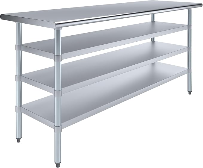 24 in. x 72 in. Stainless Steel Work Table with Three Bottom Shelves | NSF Kitchen Prep Table | Utitly Metal Table