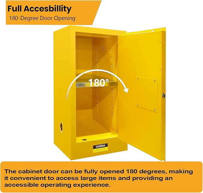 24" D X 24" W X 38" H Flammable Storage Cabinets, Galvanized Steel Safety Cabinet, Flammable Liquid Storage Fireproof Cabinet for Commercial, Industrial Use Yellow