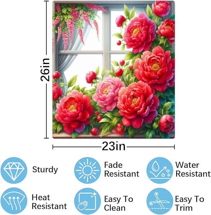 Dishwasher Magnet Cover Flower Red Beautiful Dishwasher Decorative Cover Front Dishwasher Door Cover Reuseable Dishwasher Cover Panel Decal for Kitchen Refrigerator Home Appliances 23" X 26"