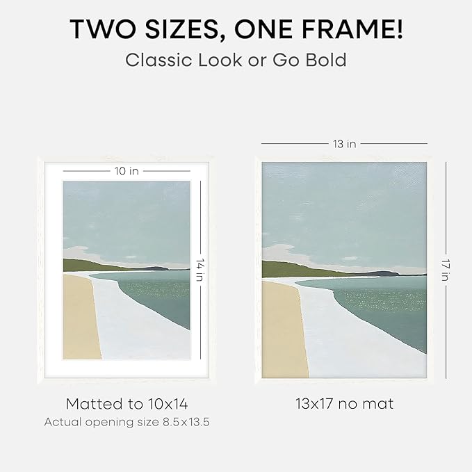Homeforia 13x17 White Picture Frame, High End Oak 13x17 White Wooden Poster Frames with Mat 10x14 for Print, 13 x 17 Wood Frame Matted to 10 x 14 Photo, 17x13 Frame, Tempered Glass, Wall Kit, Set of 1