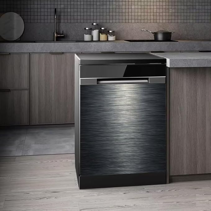 Stainless Steel Dishwasher Magnet Cover, Black Dishwasher Covers for Front, Magnetic Dishwasher Door Panel Decal - Kitchen Decorative Fridge Appliances Sticker, 23"x 17"