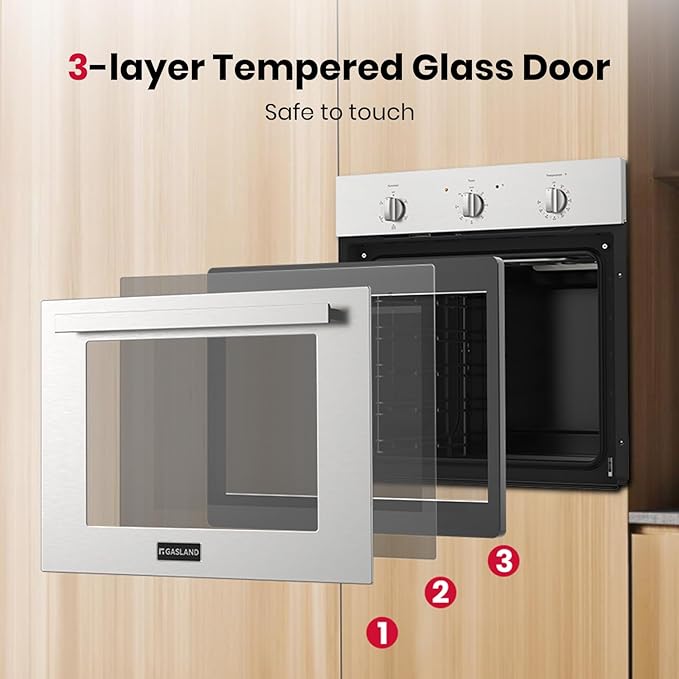 24 Inch Electric Wall Oven, GASLAND Built-in Oven with 2.79 Cu.ft Capacity, 5 Working Functions, Ergonomic knob, Removable 3-Layer Glass Door, 2200W Stainless Steel Single Wall Oven, ETL Certified