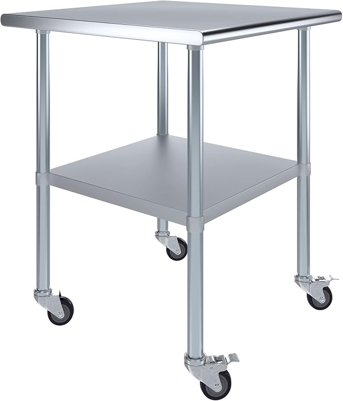 AmGood 30" Long x 30" Deep Stainless Steel Table with Casters