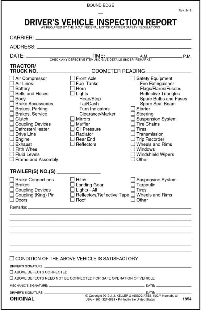 Detailed Driver's Vehicle Inspection Report 10-pk. - Book Format with 31 Sets, 2-Ply Carbonless, 5.5" x 8.5", Meet FMCSR Requirements, J. J. Keller & Associates, Inc.