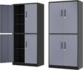 71” Metal Storage Cabinet-Lockable File Garage Tool Cabinets with Doors and Shelves- Gray&Black Steel Cabinet for Garage-Heavy Duty File Storage for Home, Office, Gym, Kitchen, School
