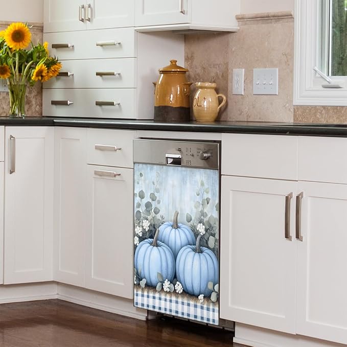 Autumn Pumpkin Plaid Dishwasher Magnet Cover for The Front Dishwasher Door Cover Panel Decals Magnetic Refrigerator Cover for Kitchen Farmhouse Home Decor 23 X 26 in