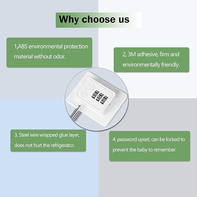 2 Pack Refrigerator Locks with 3 Digit Code, Easy Install Fridge Lock Combination, Premium Freezer Lock, Child Proof Cabinet Locks for Refrigerators, Drawers, Closets, Windows (White)
