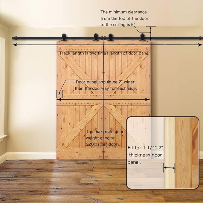 CCJH 8.2FT Sliding Barn Door Hardware Kit, Heavy Duty, Smoothly and Silently, Easy to Install, Fit 24.6" Width Double Door Panel, T-Shaped Style Black