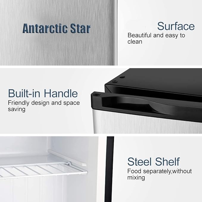 Antarctic Star Upright Freezer 3.0 Cu.ft, Compact Mini Freezer with Reversible Single Door, Temperature Control, Removable Shelves, Small freezer Stainless Steel for Dorms Home Office, Silver