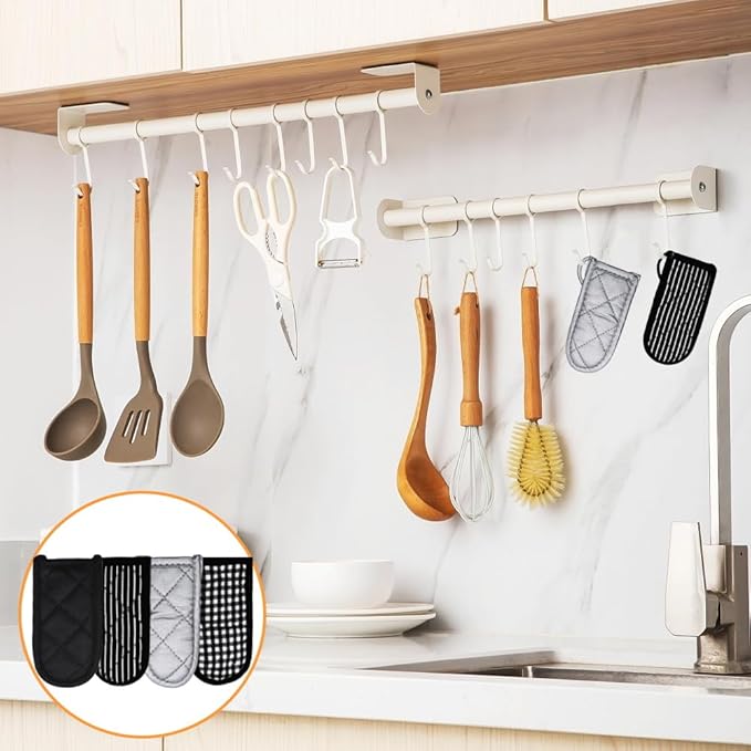 4PCS Cast Iron Skillet Handle Cover - Heat Resistant Cotton Pan Pot Handle Covers, Non-Slip Hot Handle Covers, Machine Washable Handle Mitts, Kitchen Baking Cooking BBQ Supplies
