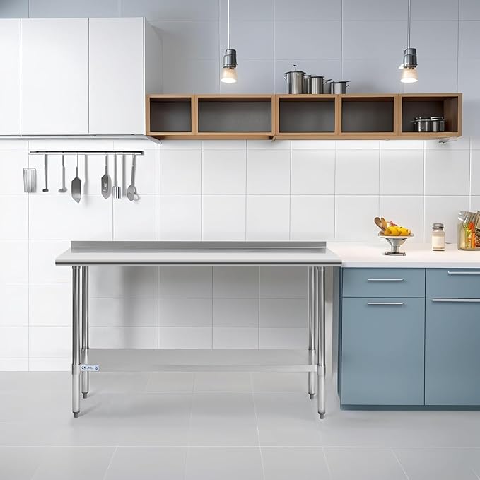Hally Stainless Steel Table for Prep & Work 18 x 72 Inches, NSF Commercial Heavy Duty Table with Undershelf and Backsplash for Restaurant, Home and Hotel