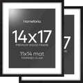 Homeforia 14x17 Picture Frame Black Wood, High End Oak 14x17 Frames with Mat 11x14 Photo, 14 x 17 Wooden Poster Frame Matted to 11 by 14 Print, 17x14 Hanging Frames, Tempered Glass, Wall Kit, Set of 2