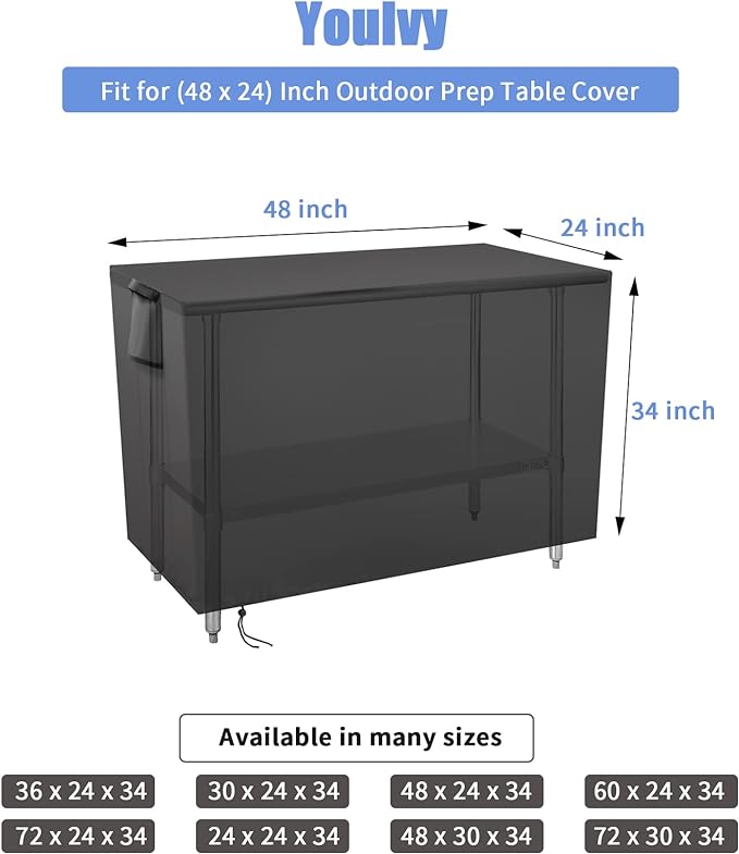Outdoor Prep Table Cover 48 Inch,Waterproof Fadeproof UV Resistant Patio Stainless Steel Metal BBQ Table Cover All Season Protection for Outdoor Table - 48 x 24 x 35 Inch