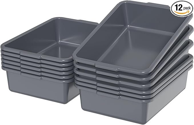 13 L Plastic Bus Tubs, Commercial Bus Box, 17.71" x 12.59" x 4.72", Grey, 12 Packs
