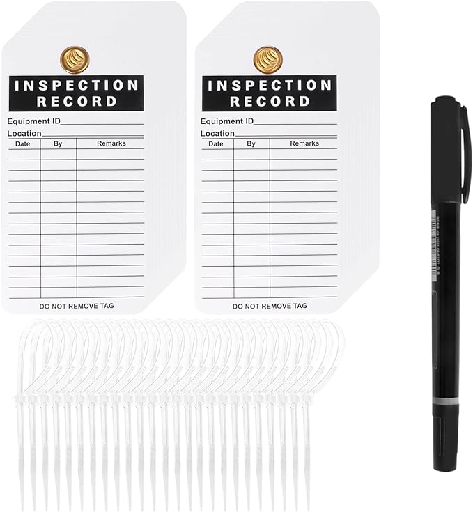 Lionshop Inspection Record Tags for Equipment, Daily Inspection Safety Record Label Tags with Cable Ties for Equipment, Maintenance, Service, Office, 5.75"x 3", Pack of 25