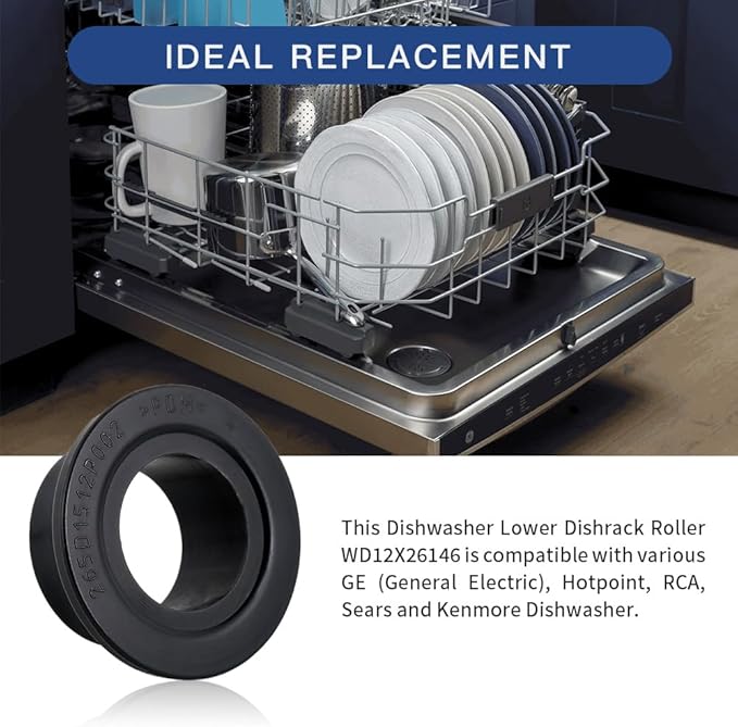 [Upgraded] WD12X26146 Dishwasher Wheels Lower Rack for GE, Lower Dishrack Roller, Replaces WD12X10435, AP6989036 (2 Pack)
