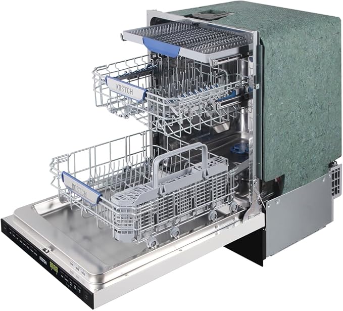 KOSTCH 24 inch Built-In Dishwasher,Top Control 8 Wash Programs Slide In Dish Washer Machine with Third Rack,Large Capacity 15 Place Settings, ENERGY STAR Certified, 45-dBA Ultra-Quiet (White)