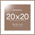 Homeforia 20x20 Picture Frame Mocha, High End Metal 20x20 Square Poster Frame Matted to 16x16 Print, 20 x 20 Mocha Frames with Mat 16 x 16 Photo, 20by20 Thin Frames, Tempered Glass, Wall Kit, Set of 1