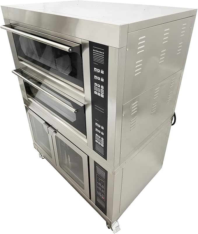 Electric Pizza Oven up to 400℃(752℉) Commercial Portable Indoor Pizza Triple Oven with Fermentation Tank Fits 4 Baking Sheets and 8 Fermentation Sheets AC220V/13.2kW
