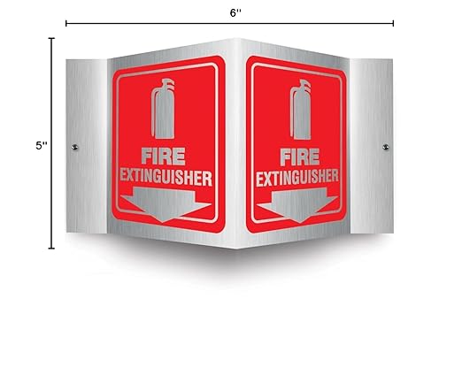 Accuform Fire Extinguisher 3D Projection Sign, 6”x5” Brushed Aluminum with Pre-Drilled Mounting Holes, Made in USA, PSM327