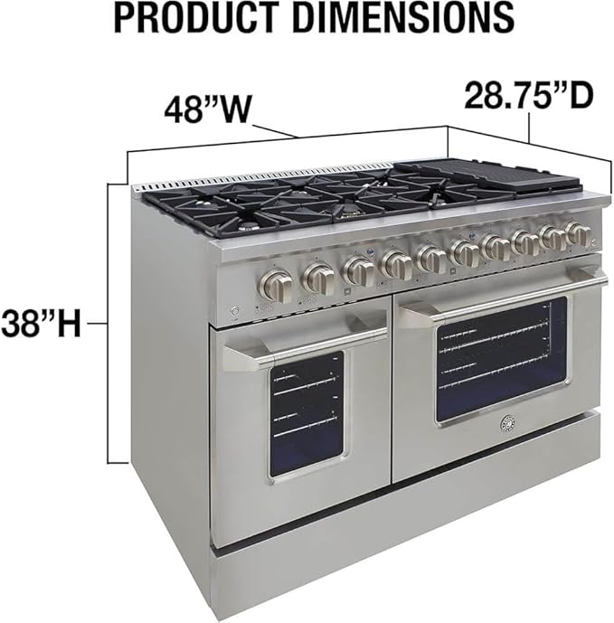 Brama 6.7 Cu. Ft. Stainless Steel Dual Fuel Slide In Range Gas Cooktop Electric Oven Convection Cooking Large Capacity 5 Burners Touch Controls True European Convection