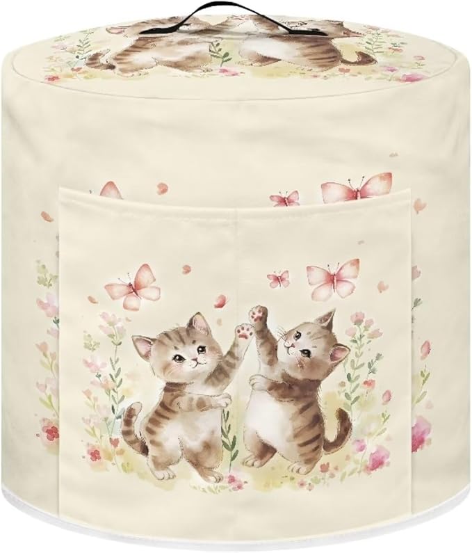 Xoenoiee Cute Cat Butterfly Floral Print Pressure Cooker Cover Kitchen Appliance Dust Cover with Pockets for Rice Cooker Air Fryer Slow Cooker, for 8 Qt Pot