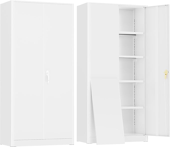 Greenvelly Metal Storage Cabinet with 2 Doors and 4 Adjustable Shelves, 72”H Metal Cabinet Lockable Storage Cabinet,Tall Locking File Cabinet for Office,Home, Garage, Gym, School