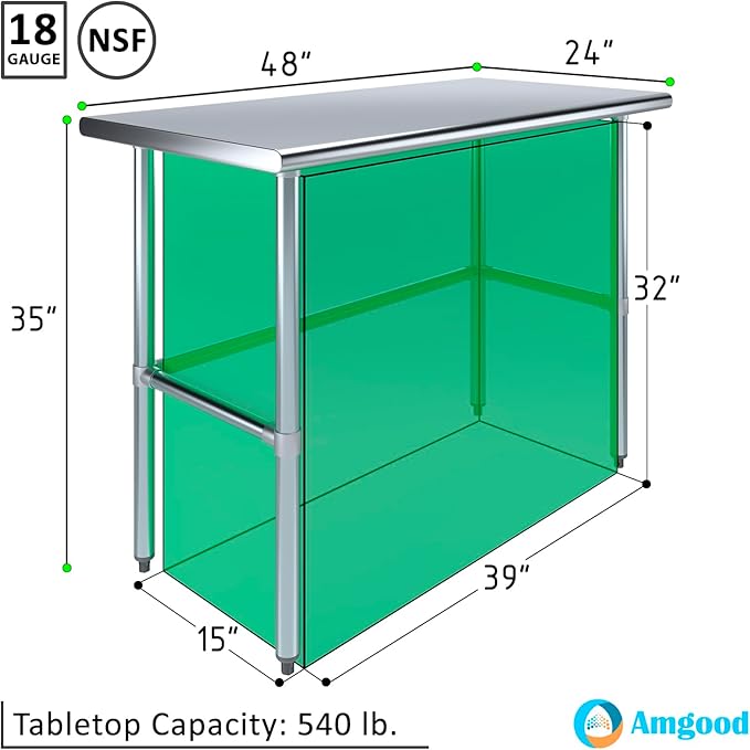 AmGood 24" X 48" Stainless Steel Work Table Open Base | NSF Kitchen Island Food Prep | Laundry Garage Utility Bench