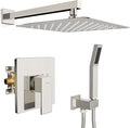 SR SUN RISE Shower Faucet Set & System - 12 Inch Rainfall Shower Head & Handle Set Wall Mounted Brushed Nickel Solid Brass Valve Trim Kit Included