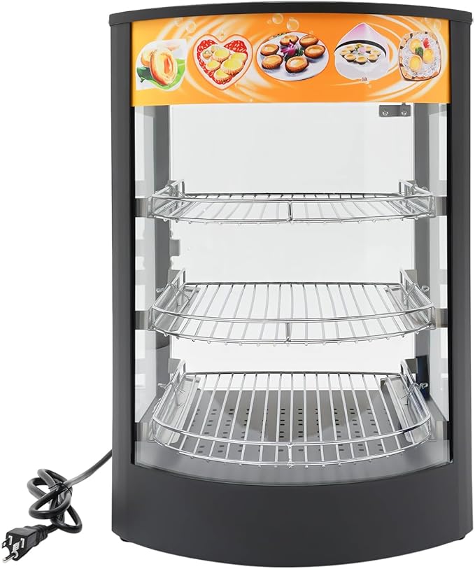 3-Tier Food Warmer, 800W Commercial Food Warmer Display Electric Heating Pizza Pastry Warmer Display Case 85-185℉ for Buffet Restaurant Countertop Catering Hot Box Warming Holding Cabinet