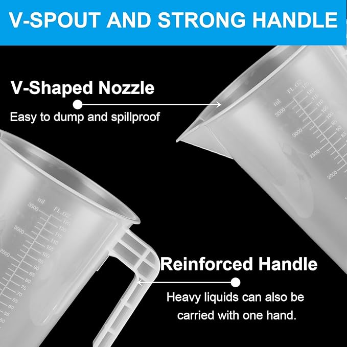 3 Pack 3.5 Liter Measuring Pitcher, Plastic Measuring Cups with Cover, Clear Plastic Graduated Measuring and Mixing Pitcher, Large Measuring Container with Handle and Pour Spout (3500ml)