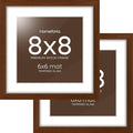 Homeforia 8x8 Picture Frame Brown, High-End Dark Oak 8 x 8 Square Brown Wood Frame with Mat 6 by 6 for Art, 8by8 Wooden Walnut Poster Frame Matted to 6x6 inch Photo, Tempered Glass, Wall Kit, Set of 2