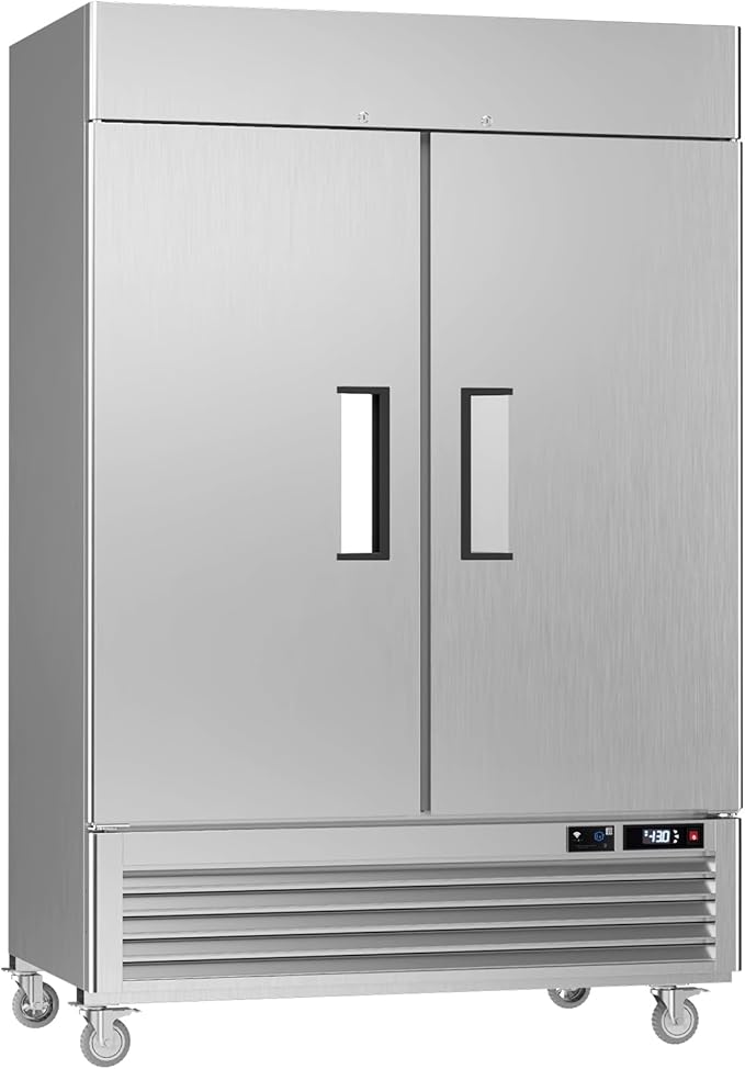 VEECOOL 54" W Commercial Reach in Freezer WiFi Enabled with Smart App Control, 49 Cu.Ft Fan Cooling Stainless Steel Solid Door Upright Freezer for Commercial Restaurant Cafe Kitchen Garage