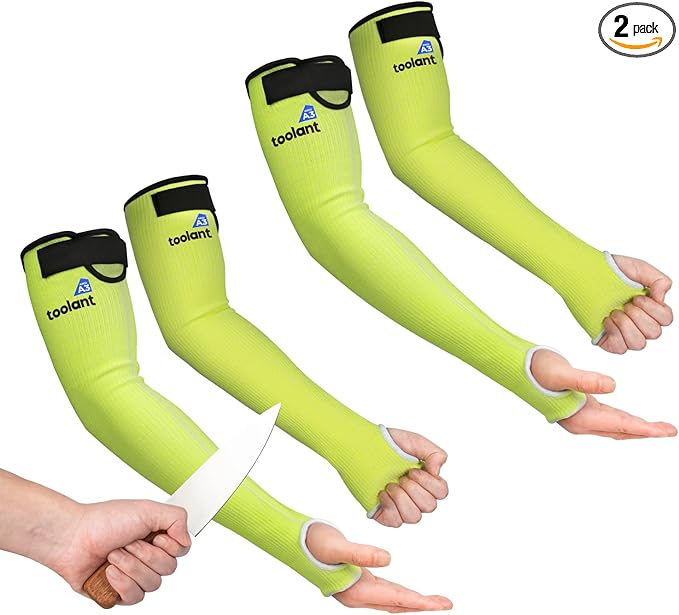 OriStout Cut Resistant Gardening Sleeves with Thumb Hole, Green, 2 Pairs, Protective Arm Sleeves for Yard Work, Yard Working, Welding, Arm Guards for Biting, Pet Grooming
