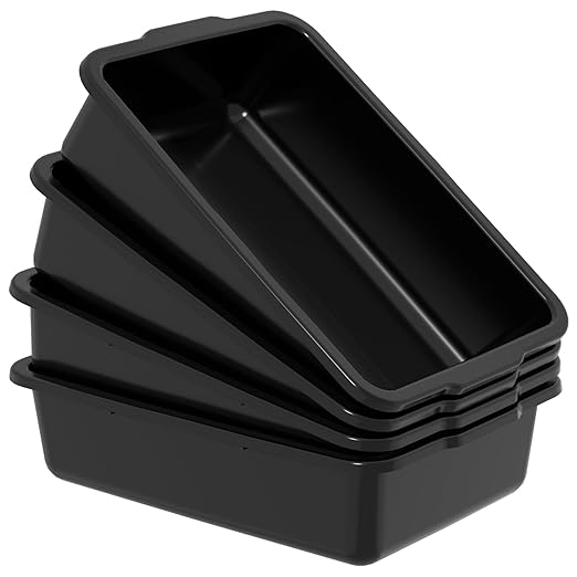 35 L Plastic Large Commercial Bus Tubs, Food Service Tubs, Black, 4 Pack