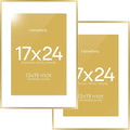 Homeforia 17x24 Picture Frame Gold, High End Metal 17x24 Poster Frames with Mat 13x19 Photo, 17 x 24 Gold Frame Matted to 13 by 19 Print, 24by17 Thin Hanging Frames, Tempered Glass, Wall Kit, Set of 2