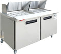 WESTLAKE 60" W 2 Door Refrigerator Sandwich & Salad Prep Table Commercial Mega Top Refrigerator Stainless Steel Counter Fan Cooling with 24 pans-60 Large Capacity Inches for Restaurant