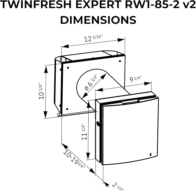 VENTS-US TwinFresh Expert RW1-85-2 V.2 Ductless Through the Wall Ventilation Fan with WiFi & Remote Control, MERV 13 Air Filtration - Great for Home Renovations, New Builds, or Tiny Homes
