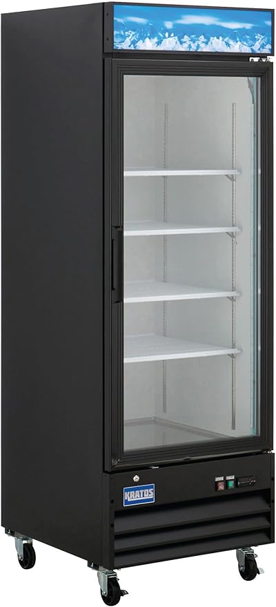 Kratos Commercial One Door Merchandising Refrigerator, Swing Glass Door Black Mobile Display Refrigerator for Markets and C Stores, 28" Wide, LED Lighting, 115V (32M-03A)