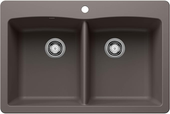 BLANCO 443104 Diamond Silgranit Double Bowl Undermount or Drop-In Kitchen Sink, 33" L X 22" W - Volcano Gray