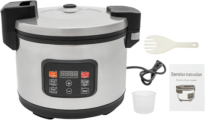 Commercial Rice Cooker, 13.8Qt Stainless Steel Large Food Warmer 60 CUPS Cooked Rice, Multifunctional Electric Rice Cooker with 1850W Fast Cooking, 24H Preset for Restaurant/Canteen/School