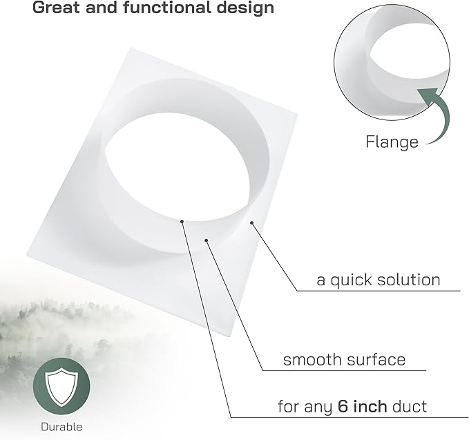 Vent Systems 6" Inch White Duct Connector Flange – 2 Pack – Plastic Straight Ventilation Plate Adapter – Heavy-Duty HVAC Dryer Wall Vent Connector for Wall Mounting – Indoor & Outdoor Use