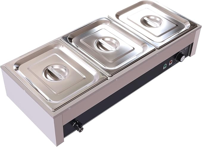 3-Pan Commercial Food Warmer, 1500W 21QT Electric Stainless Steel Steam Table with 30-85°C Temp Control, Buffet Food Warmer with Lids for Restaurant/Café