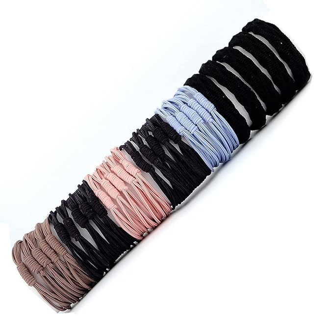 No Dmamage Hair Ties for Girls,Women,Men,Large Pony tails Hair Ties,Handmade Bracelets,No Plastic Hair Tie for Thick Curly Hair,4-1 Design,Hair Elastics (Black blue pink gray)