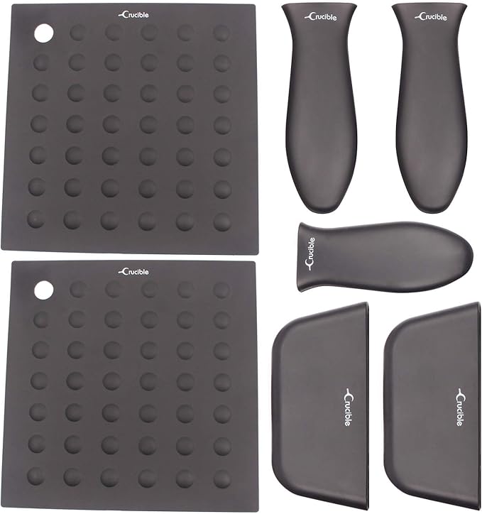 Silicone Hot Handle Holders, Potholders (7-Pack Mix Black) for Cast Iron Skillets, Pans, Frying Pans & Griddles, Metal and Aluminum Cookware Handles - Sleeve Grip, Handle Cover