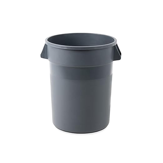 PRO&Family Commercial Round Trash Can, Ingredient Bin, Heavy-Duty Plastic, Anti-Static, Kitchen, Office, Outdoor Use (Gray, 32 Gallon)