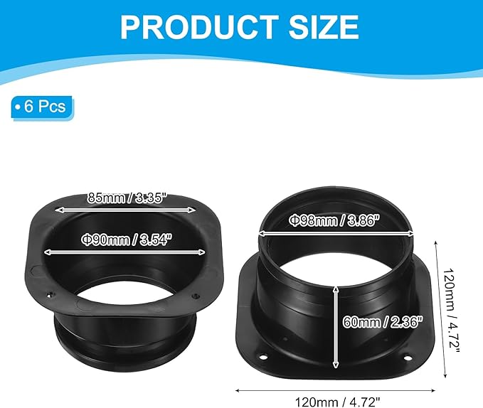 PATIKIL 4 Inch Duct Connector Flange, 6Pack Plastic Straight Pipe Flange Dryer Vent Connector for Air Heating Cooling Ventilation HVAC System, Black