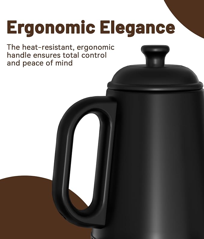 Gooseneck Electric Kettle, 1L Water Boiler, Pour Over Coffee & Tea, 1000W Fast Heating, Stainless Steel, Auto Shut-Off & Boil-Dry Protection, BPA-Free (Black)